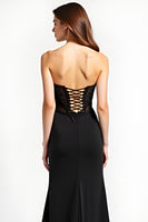 Load image into Gallery viewer, Mermaid Long Lace Up Back Black Tie Dress With Slit