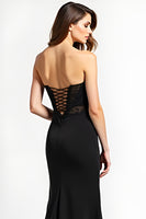 Load image into Gallery viewer, Mermaid Long Lace Up Back Black Tie Dress With Slit