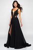 Load image into Gallery viewer, V-Neck Beaded A Line Long Black Tie Dress With Slit