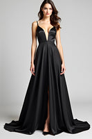 Load image into Gallery viewer, Spaghetti Straps Long Black Tie Dress With Slit