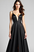 Load image into Gallery viewer, Spaghetti Straps Long Black Tie Dress With Slit