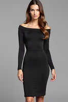 Load image into Gallery viewer, Bodycon Knee Length Long Sleeves Off The Shoulder Black Tie Dress