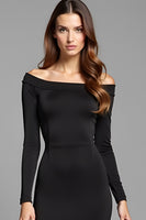 Load image into Gallery viewer, Bodycon Knee Length Long Sleeves Off The Shoulder Black Tie Dress