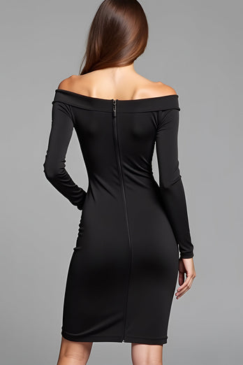 Off the Shoulder Sheath Long Sleeves Little Black Dress