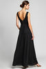 Load image into Gallery viewer, V-Neck Long A Line Black Tie Dress