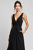 Load image into Gallery viewer, V-Neck Long A Line Black Tie Dress