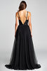 Load image into Gallery viewer, Tulle Long Ruched Spaghetti Straps Black Tie Dress