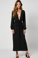 Load image into Gallery viewer, Sheath V-Neck Ruched Long Black Tie Dress