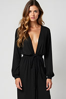 Load image into Gallery viewer, Sheath V-Neck Ruched Long Black Tie Dress