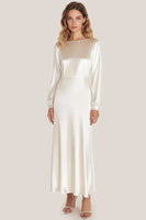 Load image into Gallery viewer, Ivory Satin Sheath Ankle Length Formal Dress with Long Sleeves