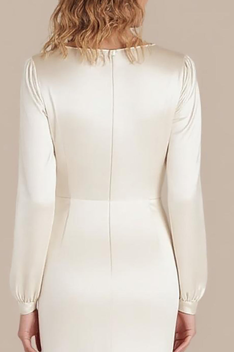 Load image into Gallery viewer, Ivory Satin Sheath Ankle Length Formal Dress with Long Sleeves