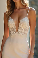 Load image into Gallery viewer, Sheath Champagne Stretch Satin Spaghetti Straps Long Prom Dress