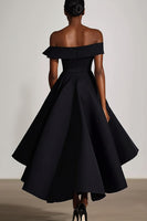 Load image into Gallery viewer, Off The Shoulder A Line Black Satin Formal Dress