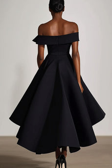 Off The Shoulder A Line Black Satin Formal Dress