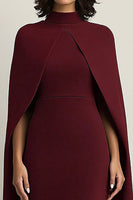 Load image into Gallery viewer, Burgundy Sheath Midi Cape Formal Dress