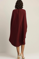 Load image into Gallery viewer, Burgundy Sheath Midi Cape Formal Dress