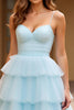 Load image into Gallery viewer, Sky Blue Spaghetti Straps Tiered Tulle Long Prom Dress