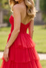 Load image into Gallery viewer, Strapless Tiered Red Tulle A Line Prom Dress with Slit