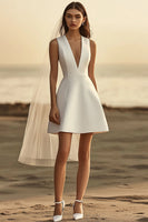Load image into Gallery viewer, A Line White V Neck Short Graduation Dress