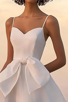 A Line Spaghetti Straps White Graduation Dress With Bows