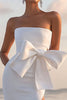 Load image into Gallery viewer, White Sheath Bow Strapless Graduation Dress With Slit