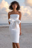 Load image into Gallery viewer, Strapless White Satin Graduation Dress With Bow