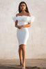Load image into Gallery viewer, White Off The Shoulder Bodycon Ruffle Graduation Dress