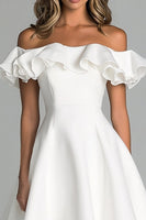 Load image into Gallery viewer, A Line White Off The Shoulder Graduation Dress With Ruffles