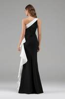 Load image into Gallery viewer, One Shoulder Mermaid Ruffles Long Black Tie Dress