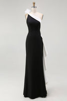 Load image into Gallery viewer, One Shoulder Mermaid Ruffles Long Black Tie Dress