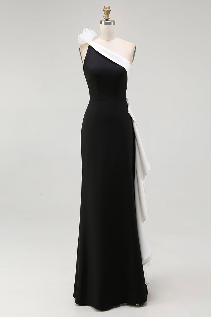 Load image into Gallery viewer, One Shoulder Mermaid Ruffles Long Black Tie Dress