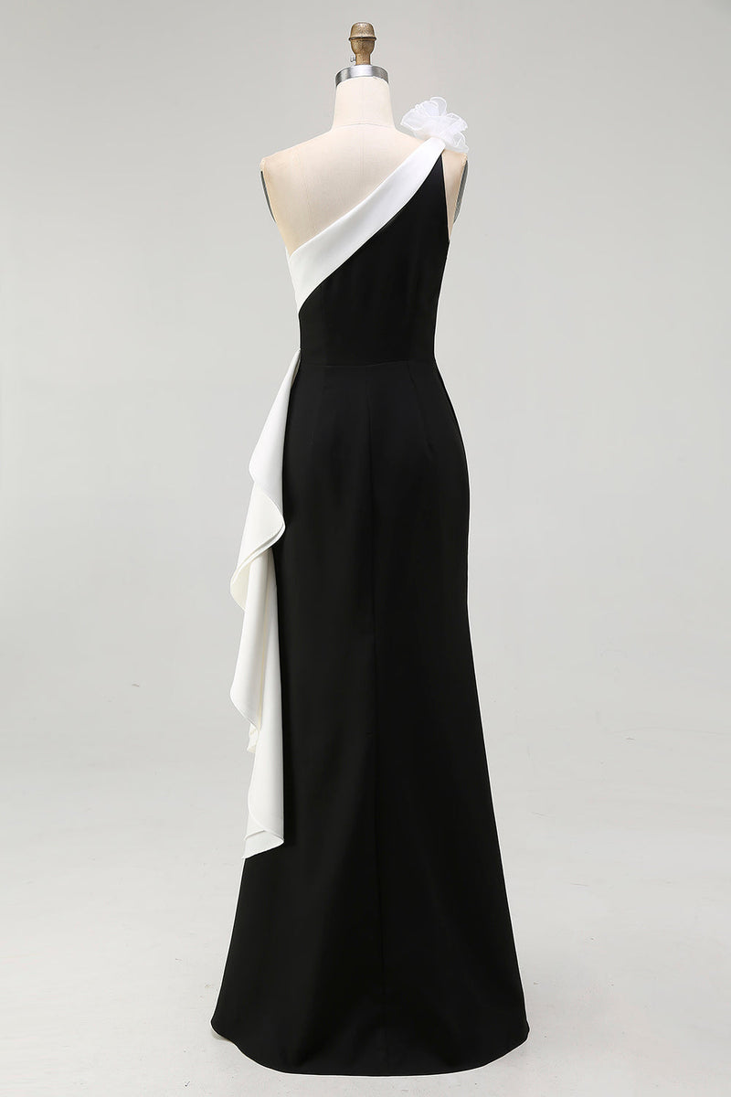 Load image into Gallery viewer, One Shoulder Mermaid Ruffles Long Black Tie Dress