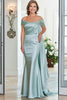 Load image into Gallery viewer, Mint Off The Shoulder Mermaid Ruched Long Mother Of Bride Dress