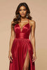 Load image into Gallery viewer, Dark Red A Line Spaghetti Straps Pleated Long Prom Dress with Slit