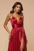 Load image into Gallery viewer, Dark Red A Line Spaghetti Straps Pleated Long Prom Dress with Slit