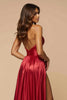 Load image into Gallery viewer, Dark Red A Line Spaghetti Straps Pleated Long Prom Dress with Slit