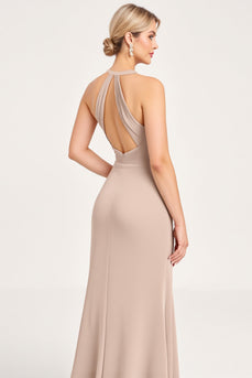 Candy Pink Halter Sheath Spandex Bridesmaid Dress