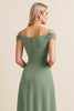 Load image into Gallery viewer, Cold Shoulder Eucalyptus Sheath Ruched Long Bridesmaid Dress with Slit