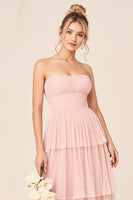 Load image into Gallery viewer, Candy Pink Strapless Ruffles Long Bridesmaid Dress