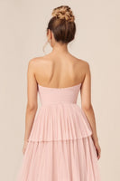 Load image into Gallery viewer, Candy Pink Strapless Ruffles Long Bridesmaid Dress