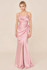 Load image into Gallery viewer, Blush Pink Satin Spaghetti Straps Long Brideamaid Dress