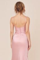 Load image into Gallery viewer, Blush Pink Satin Spaghetti Straps Long Brideamaid Dress