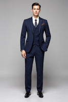 Load image into Gallery viewer, Navy Striped Notched Lapel 3 Piece Men&#39;s Suits