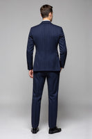 Load image into Gallery viewer, Navy Striped Notched Lapel 3 Piece Men&#39;s Suits