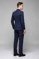 Load image into Gallery viewer, Navy Striped Notched Lapel 3 Piece Men&#39;s Suits