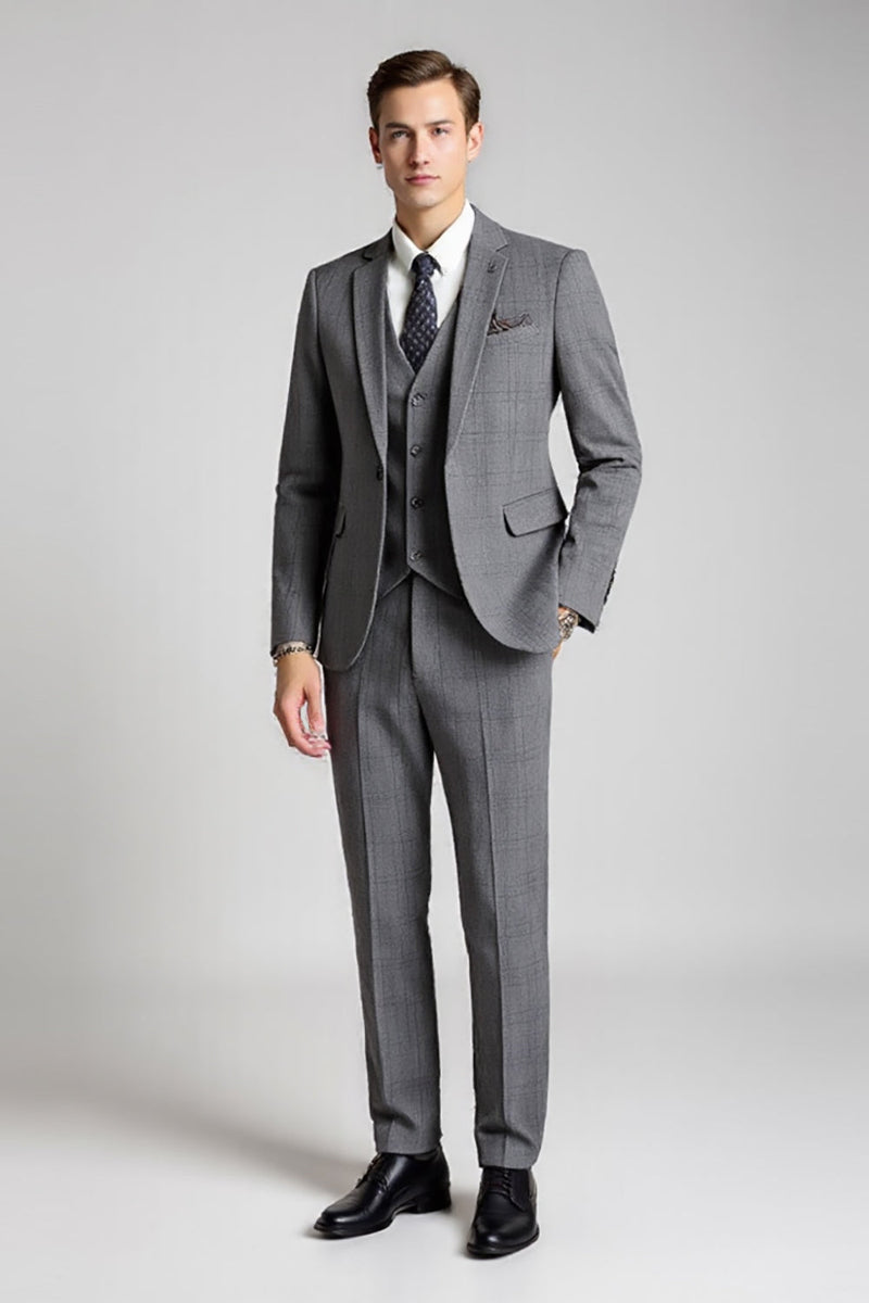 Load image into Gallery viewer, Classic Checked Grey Slim Fit 3 Piece Men&#39;s Suit