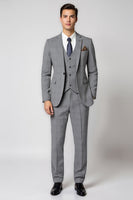 Load image into Gallery viewer, Elegant Grey 3 Piece Notched Lapel One Button Plaid Men&#39;s Suit