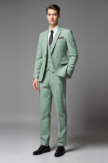 Light Green 3 Piece Slim Fit Textured Men's Suit