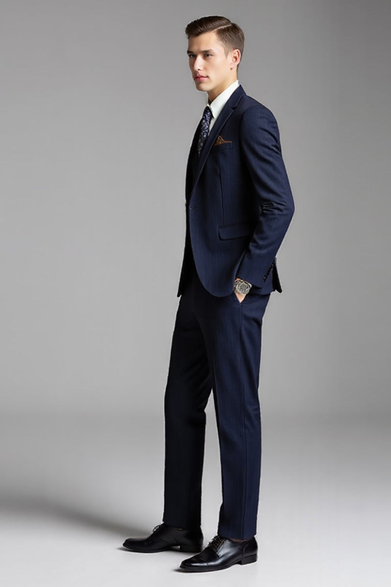 Load image into Gallery viewer, Dark Blue Notched Lapel 3 Pieces Men&#39;s Suits