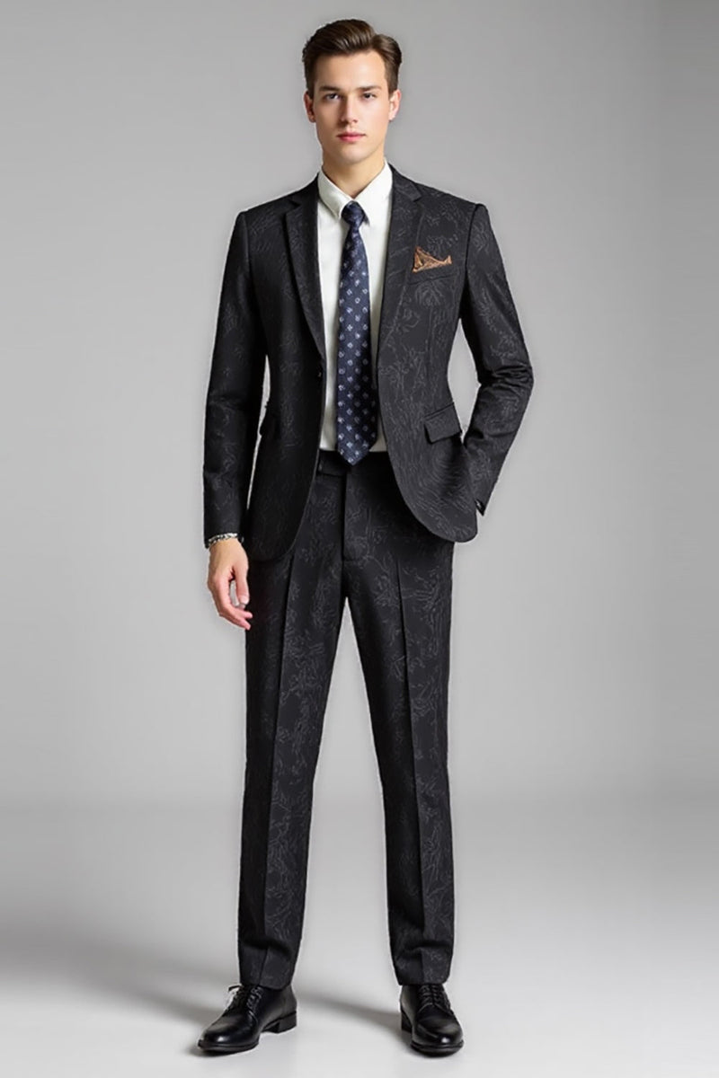 Load image into Gallery viewer, Black 2 Pieces Notched Lapel Printed Men&#39;s Suits